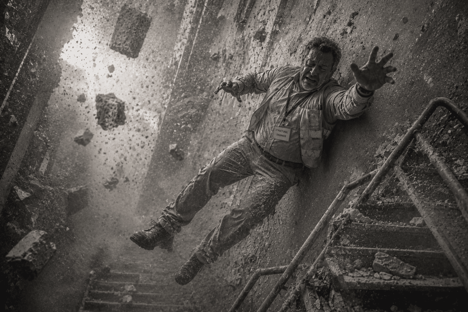 Man falling within the collapsing WTC Building 1.